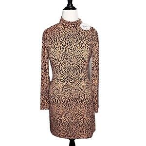 NWT New Julie Brown New York Cheetah Print Jordyn Long Sleeve Knee Length Dress